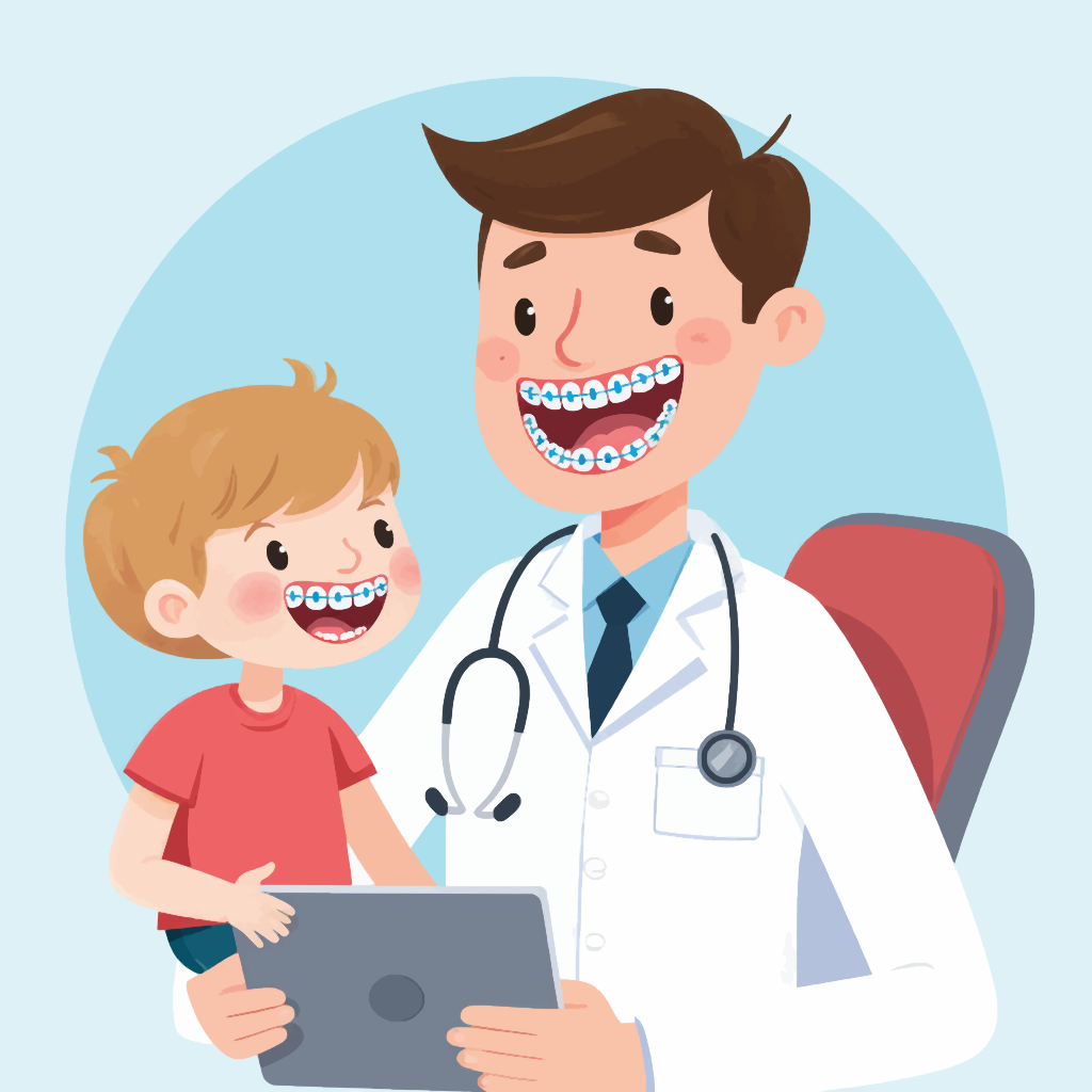 изображение улыбающихся доктора и мальчика в брекетах